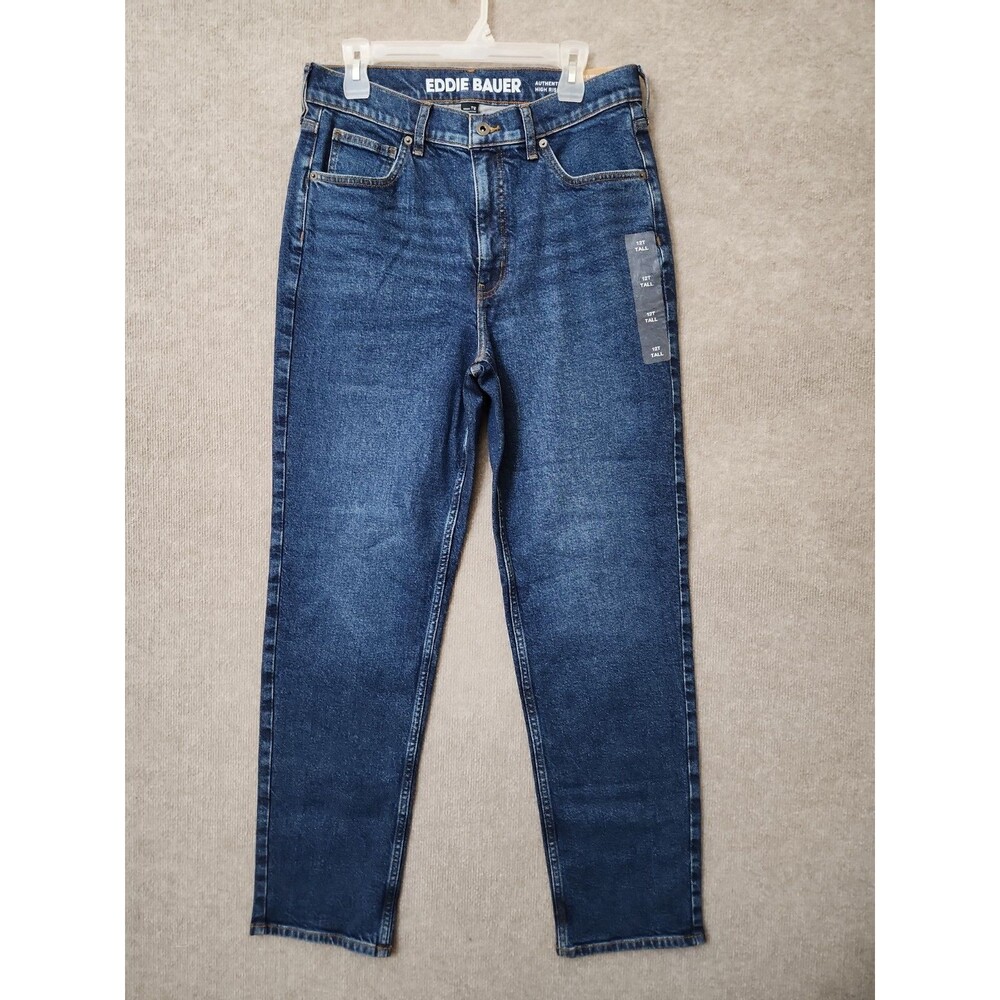 Eddie Bauer Authentic Voyager Straight Jeans Womens 12 Tall Blue Medium Wash NEW